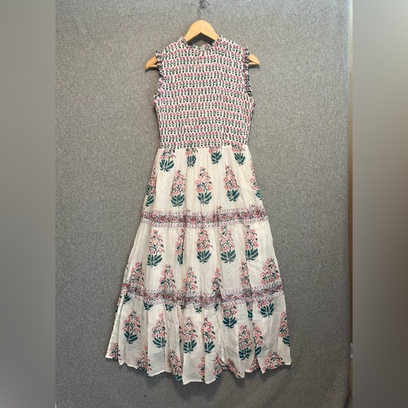 Oliphant Smocked Sleeveless Ruffle Neck Midi Maxi Block Print Dress Tuckernuck - Picture 4 of 15